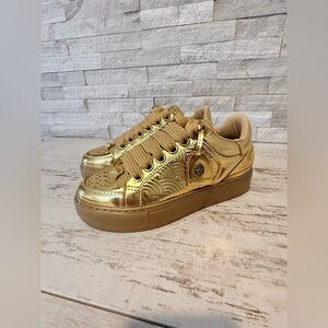 Kurt Geiger London Women's 38 EU Southbank Tag Gold Metallic Platform Sneakers